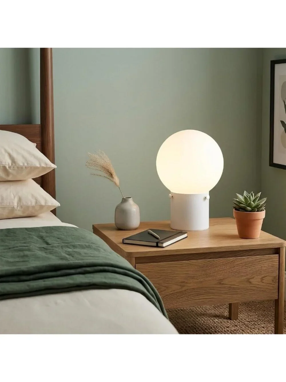 Modern White Table Lamp with Frosted Glass Shade, E26 Base, LED Bulb Included